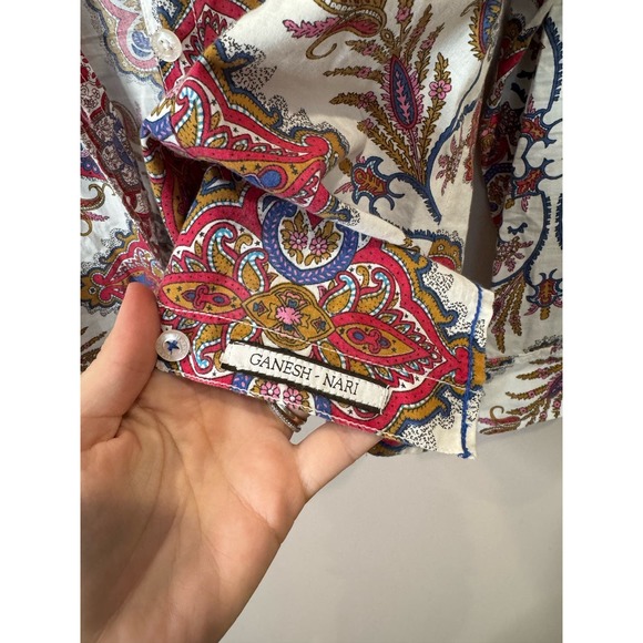 GANESH Button Down Womens Floral Paisley Top Size 3 Large - Picture 6 of 8